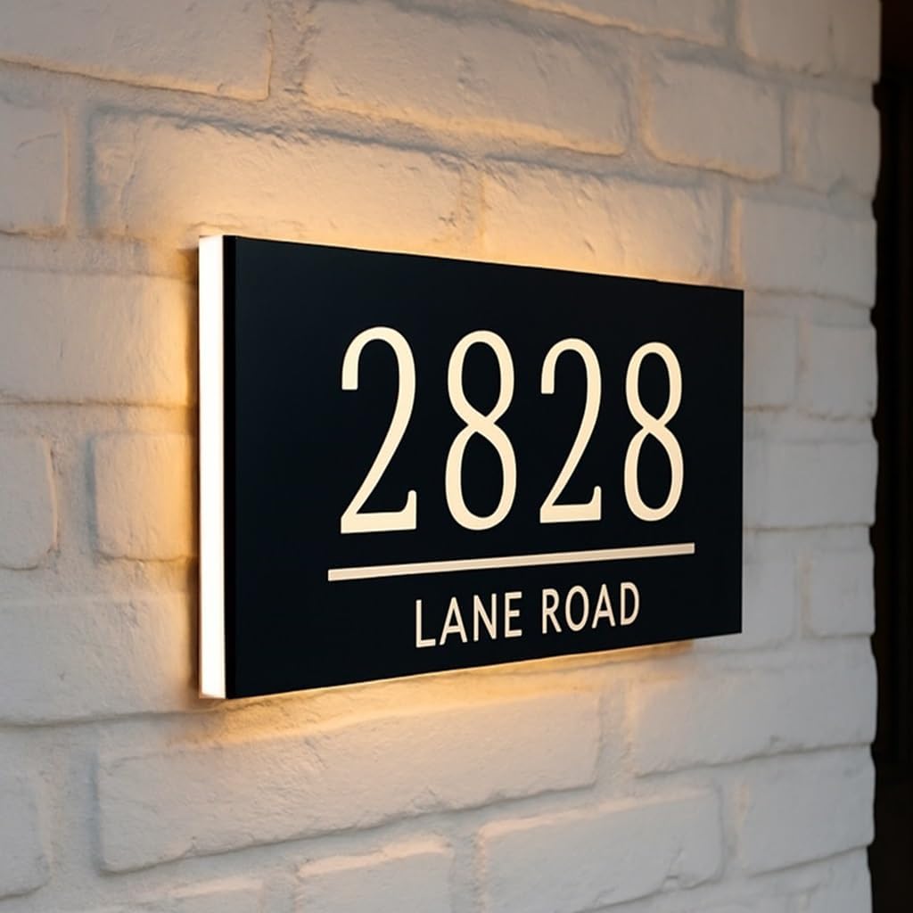 Custom Backlit LED House Number Sign - Modern Illuminated Plaque
