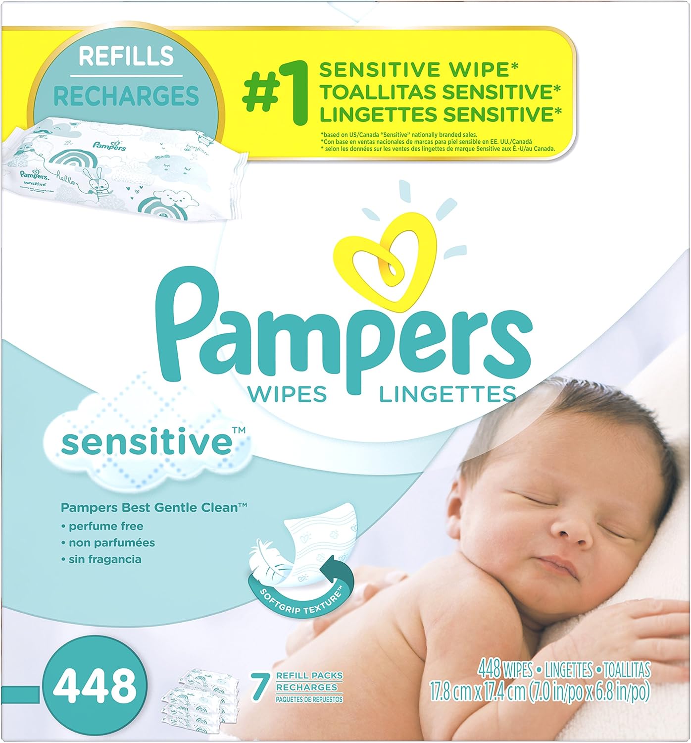 Pampers Baby Wipes Sensitive 7X Refill Pack of 7 for Gentle Care