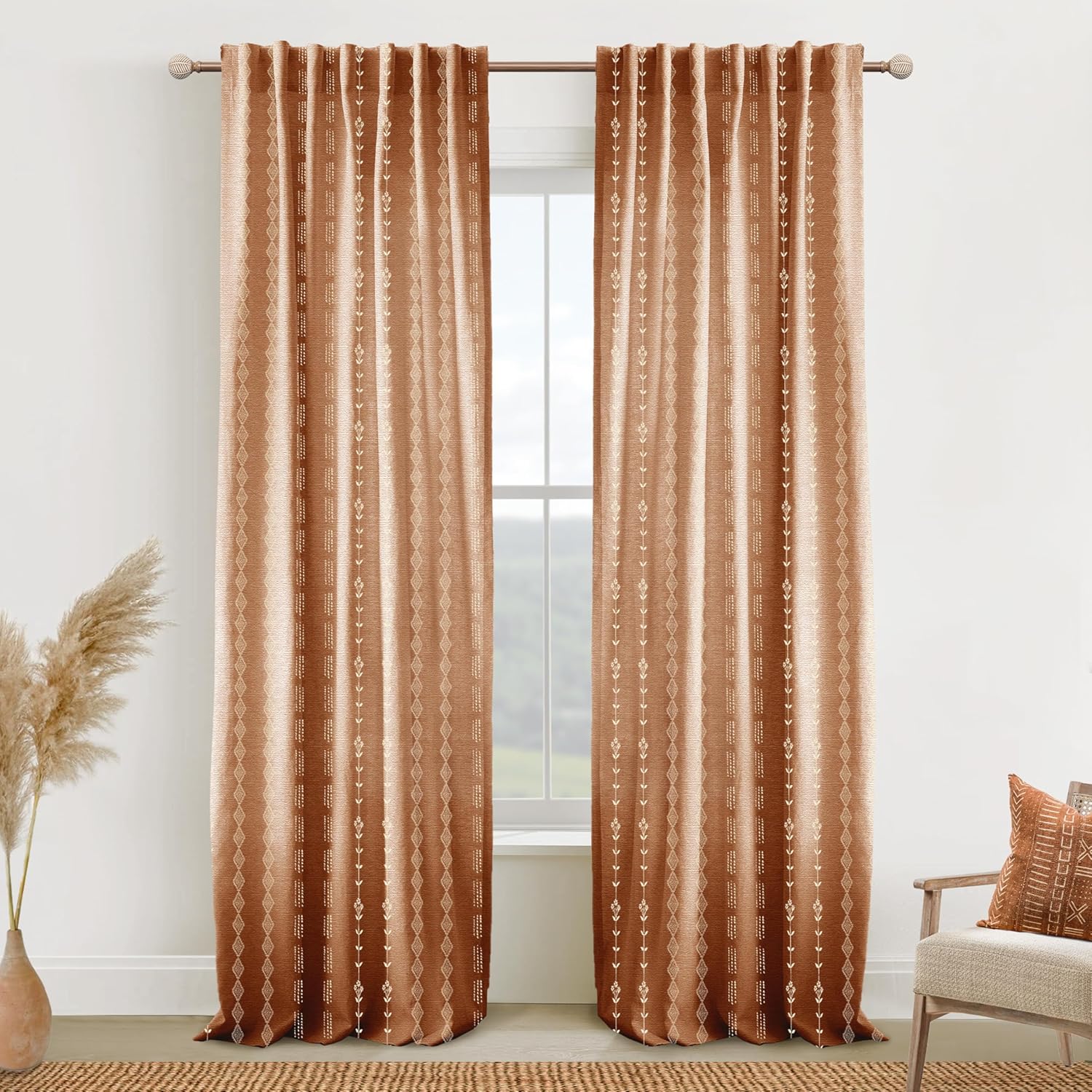 108 Inches Long Terracotta Curtains for Patio - Boho Chic Style