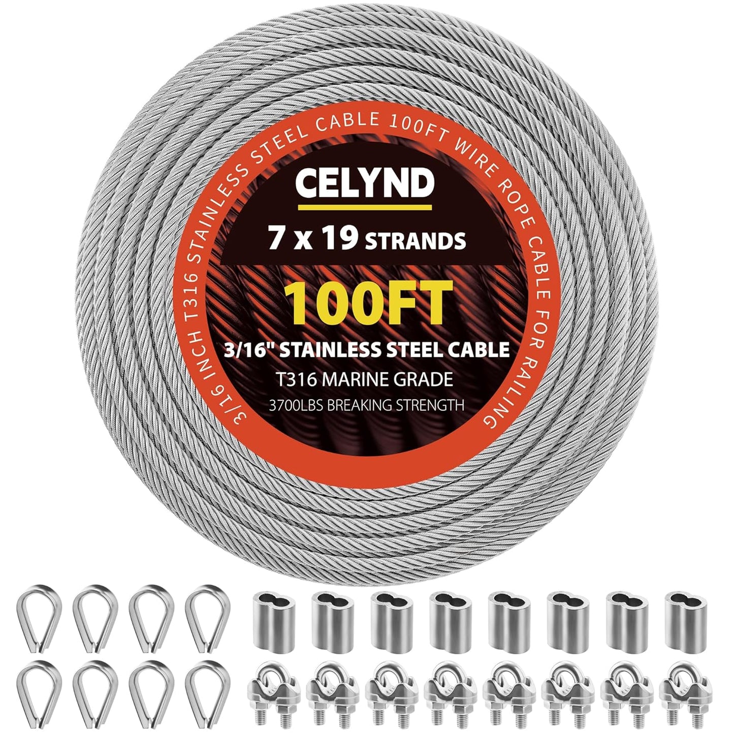 Stainless Steel Cable for Railing - 100FT 3/16in T316 Wire Rope