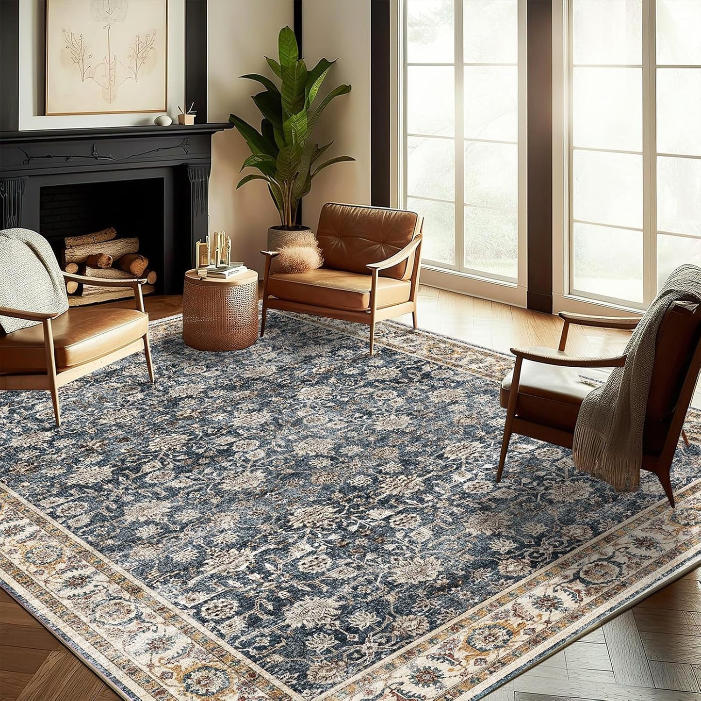 Washable Area Rug 10ftx14ft Boho Design for High Traffic Areas