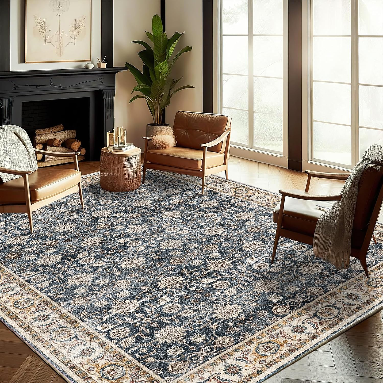 Washable Area Rug 10ftx14ft Boho Design for High Traffic Areas