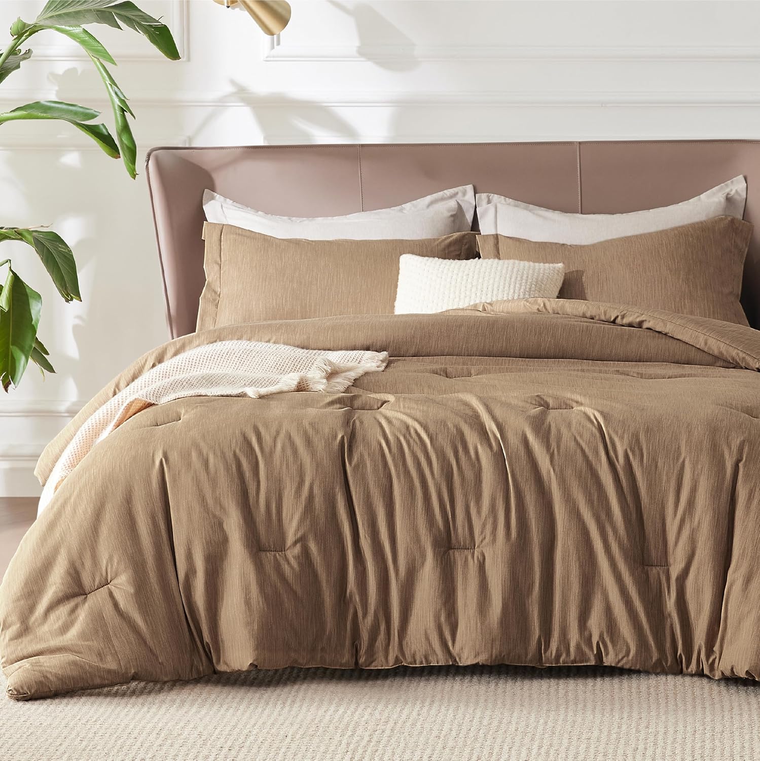 Bedsure Queen Comforter Set - Soft Brown Bedding for All Seasons