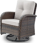 Patio Swivel Glider Wicker Chair Set Brown Beige - 300 lb Capacity