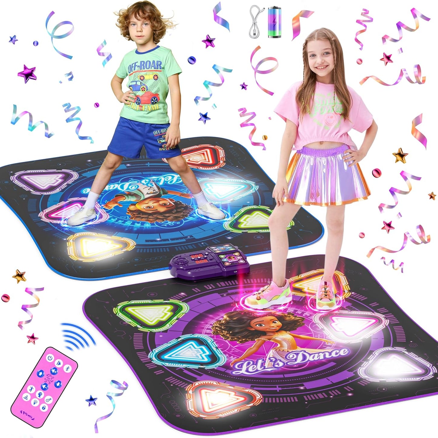 Dance Mat for Kids - 2025 Rechargeable Light-Up 2-Player Fun