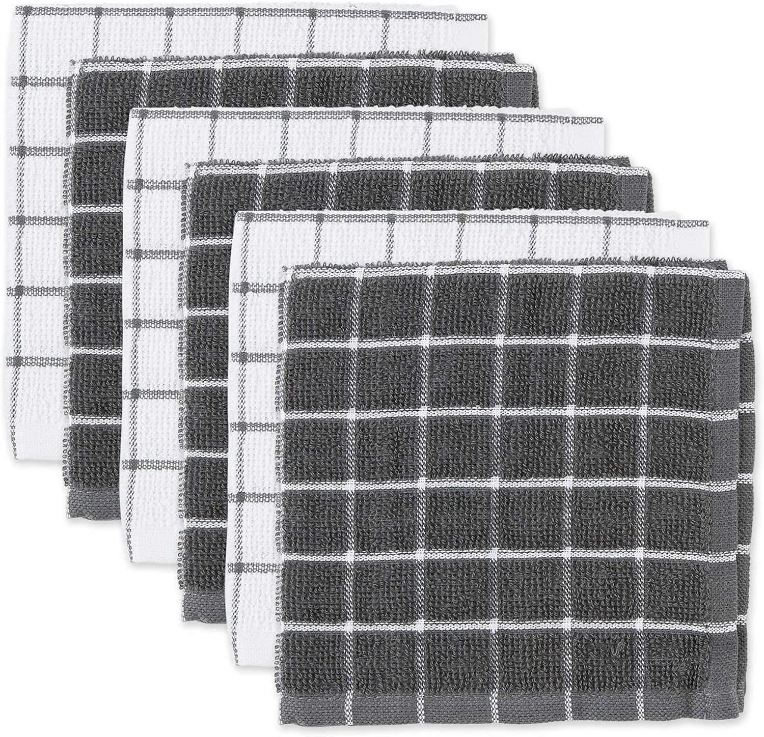 DII Windowpane Dishcloth Set, Quick-Drying & Absorbent, 6pc, Gray