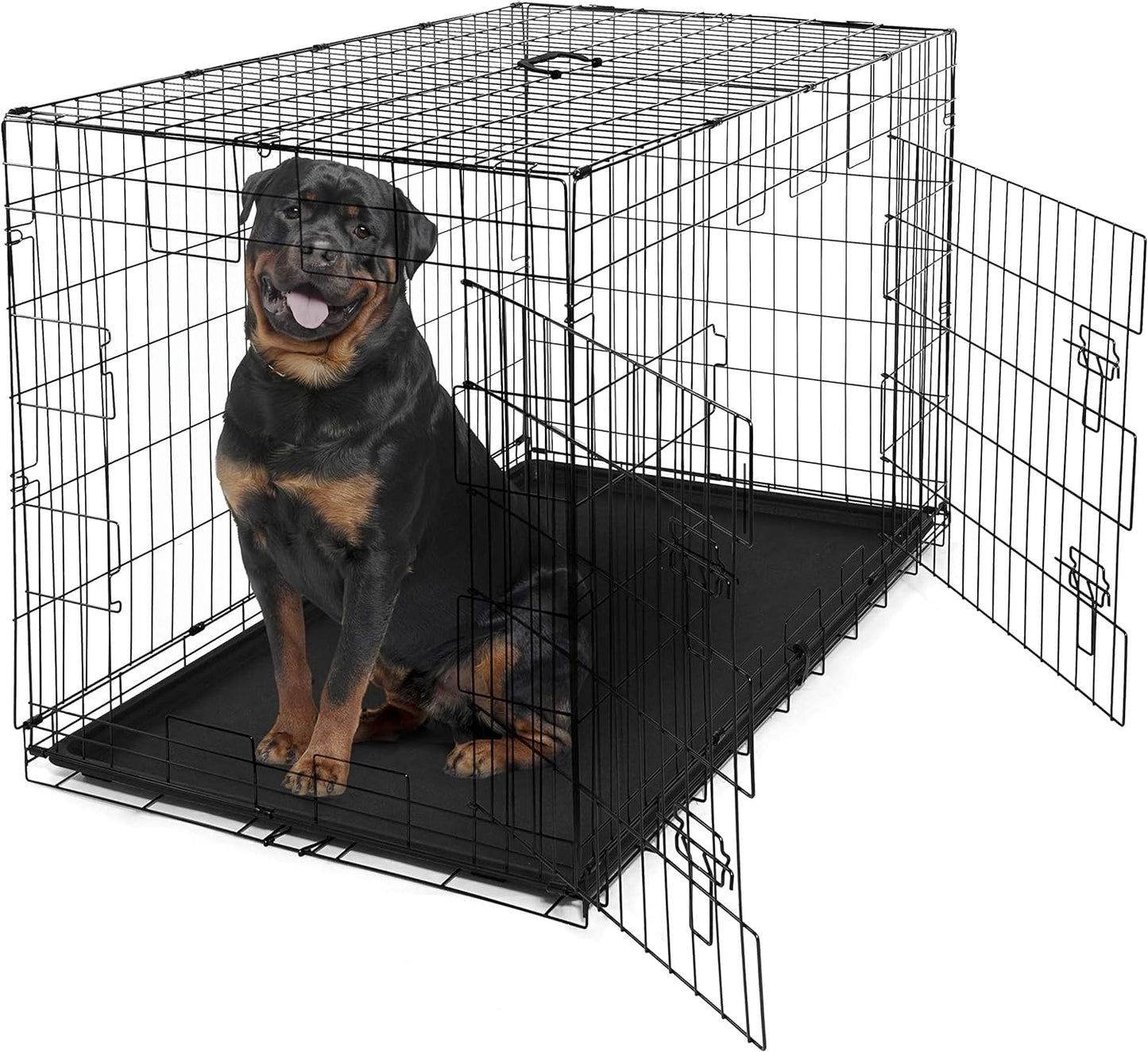 CAPHAUS Foldable Dog Crate with Leak-Proof Pan and Divider Panel