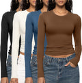 Women's Long Sleeve Crop Top Slim Fitted Crew Neck - Comfortable