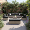 9-Piece Patio Furniture Set Black - Modular Sofa with Ottomans