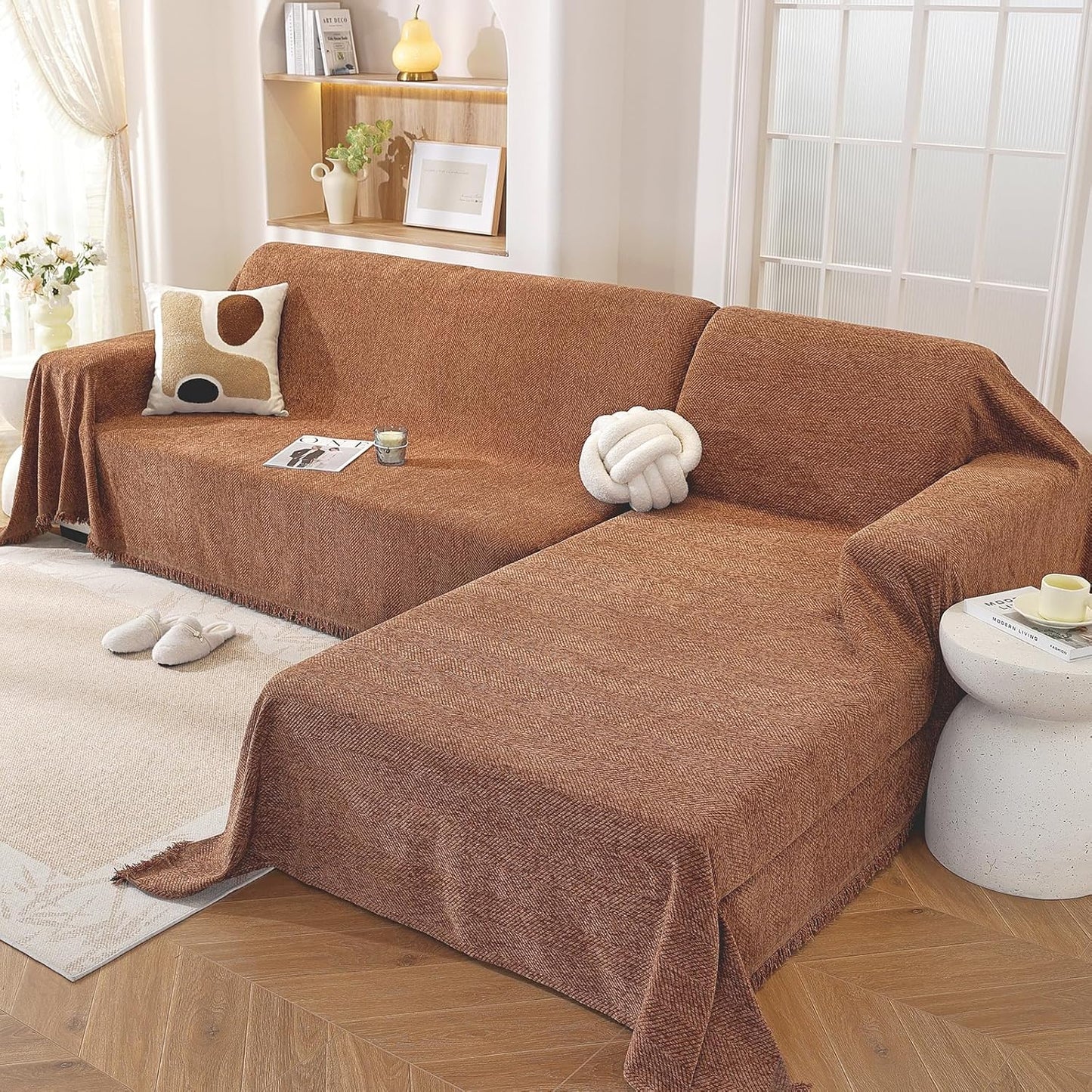 OstepDecor Sectional Couch Covers for L Shaped Sofas, Chocolate