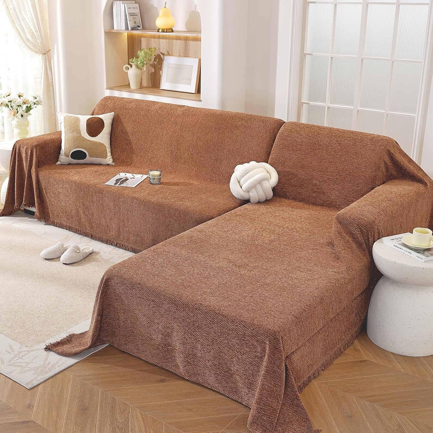 OstepDecor Sectional Couch Covers for L Shaped Sofas, Chocolate