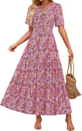 ZESICA Women's Floral Boho Maxi Dress - Flowy Summer A Line
