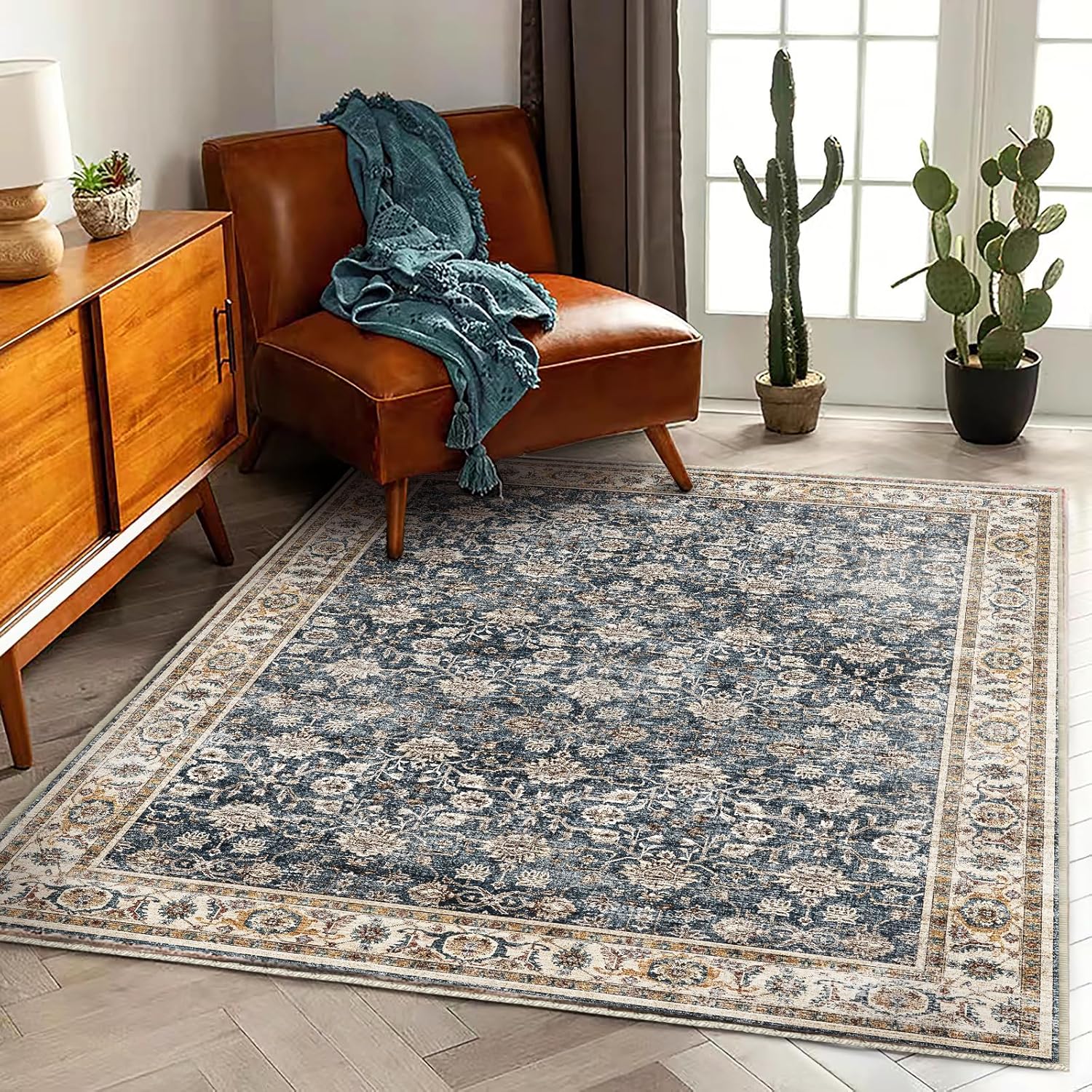 Washable Area Rug 4ftx6ft Vintage Traditional Floor Cover