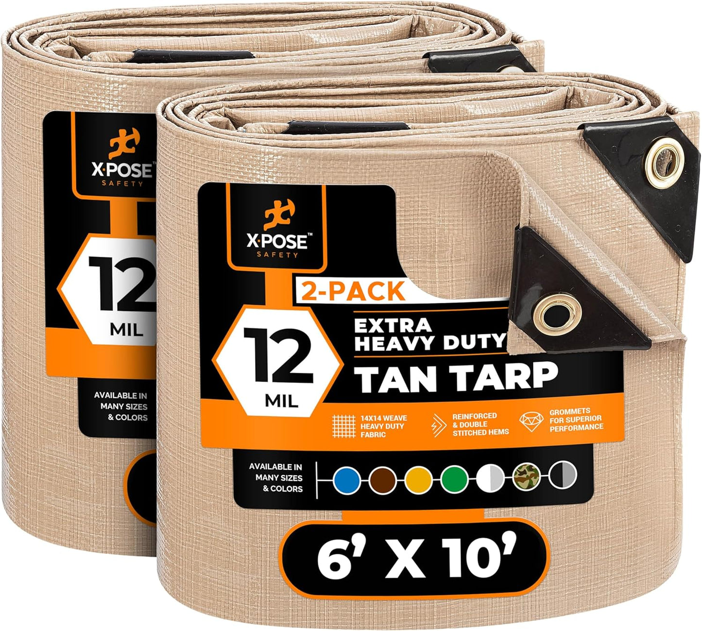 Heavy Duty Tan Poly Tarp 6ft X 10ft - Durable Waterproof Cover