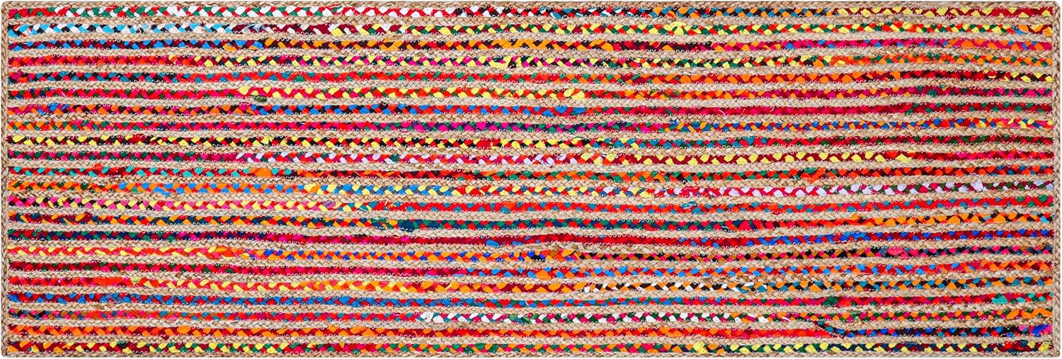 Bohemian Braided Runner Rug 2ftx6ft - Multi Color Jute Cotton