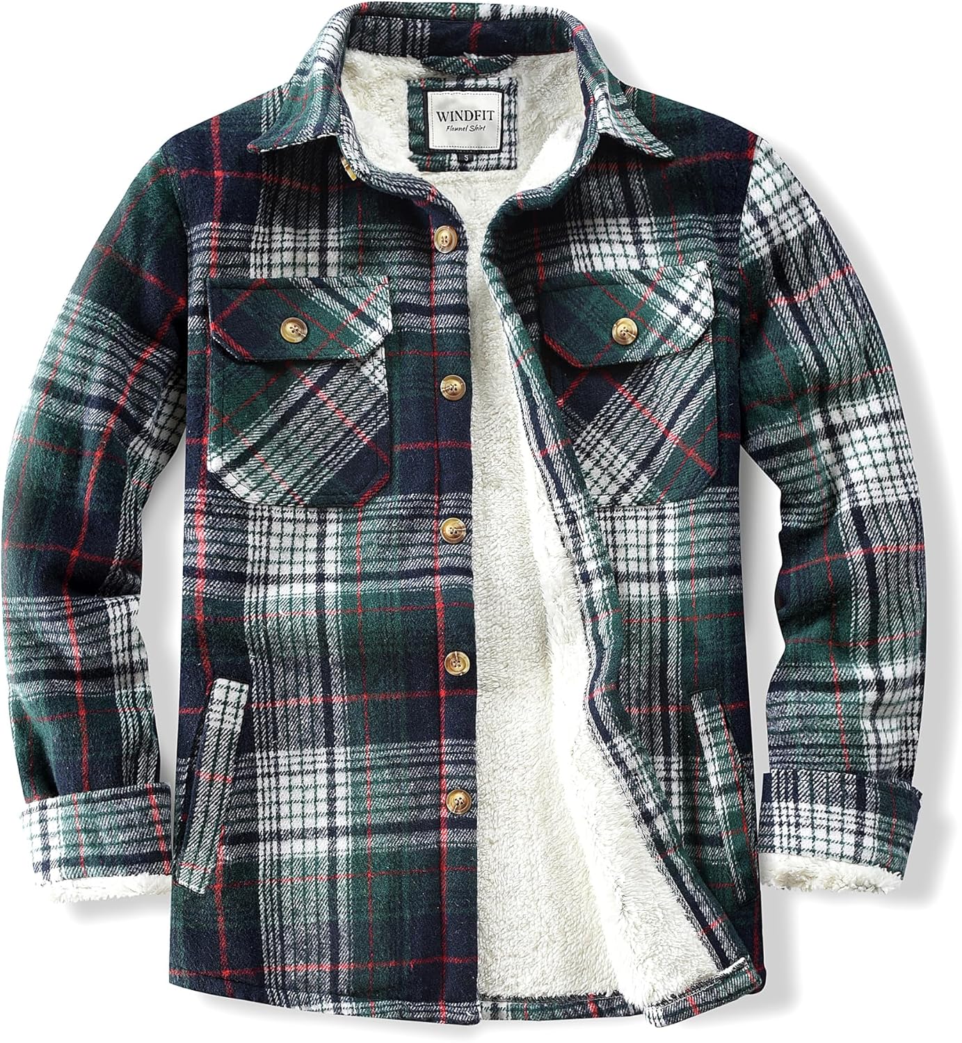 Men's Cotton Sherpa Lined Flannel Shirt Jacket for Outdoor Use