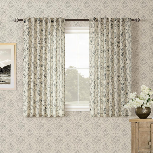 Charcoal Floral Short Curtains for Kitchen Dining Room Decor