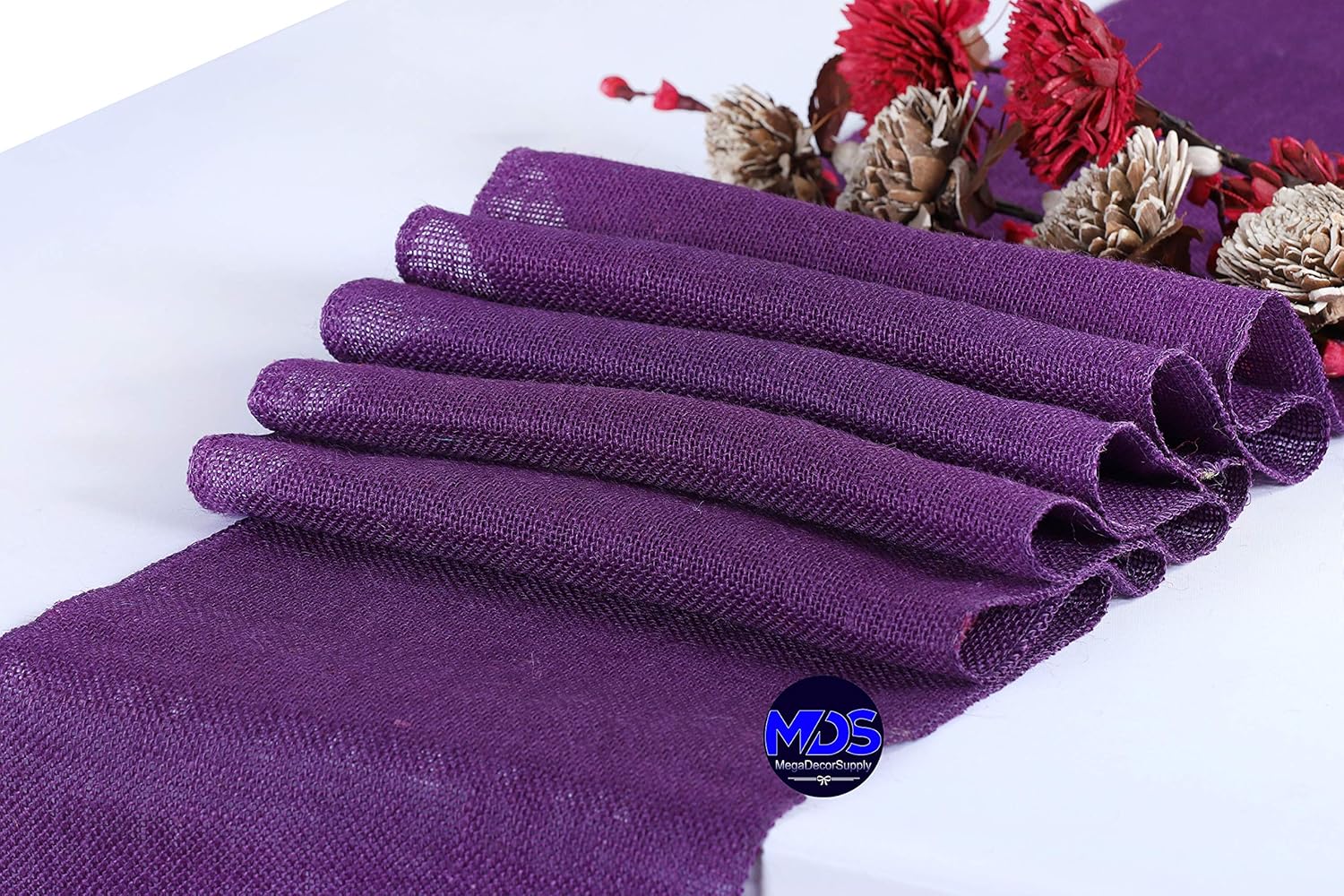 MDS 5 PCS 100% Natural Burlap Table Runners for Rustic Decor
