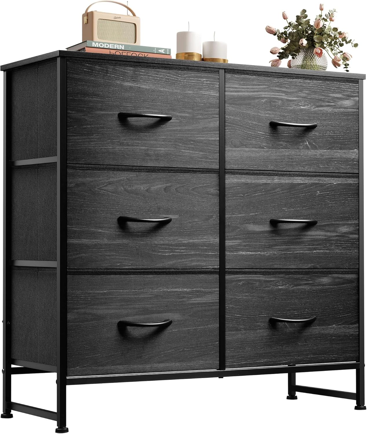 WLIVE Black Dresser for Bedroom with 6 Fabric Drawers