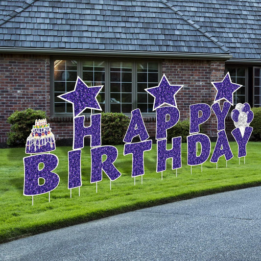 Happy Birthday Yard Signs - 18 Pieces Outdoor Lawn Decorations