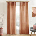 Terracotta Sheer Curtain Panels 84 in - Boho Rustic Linen Look