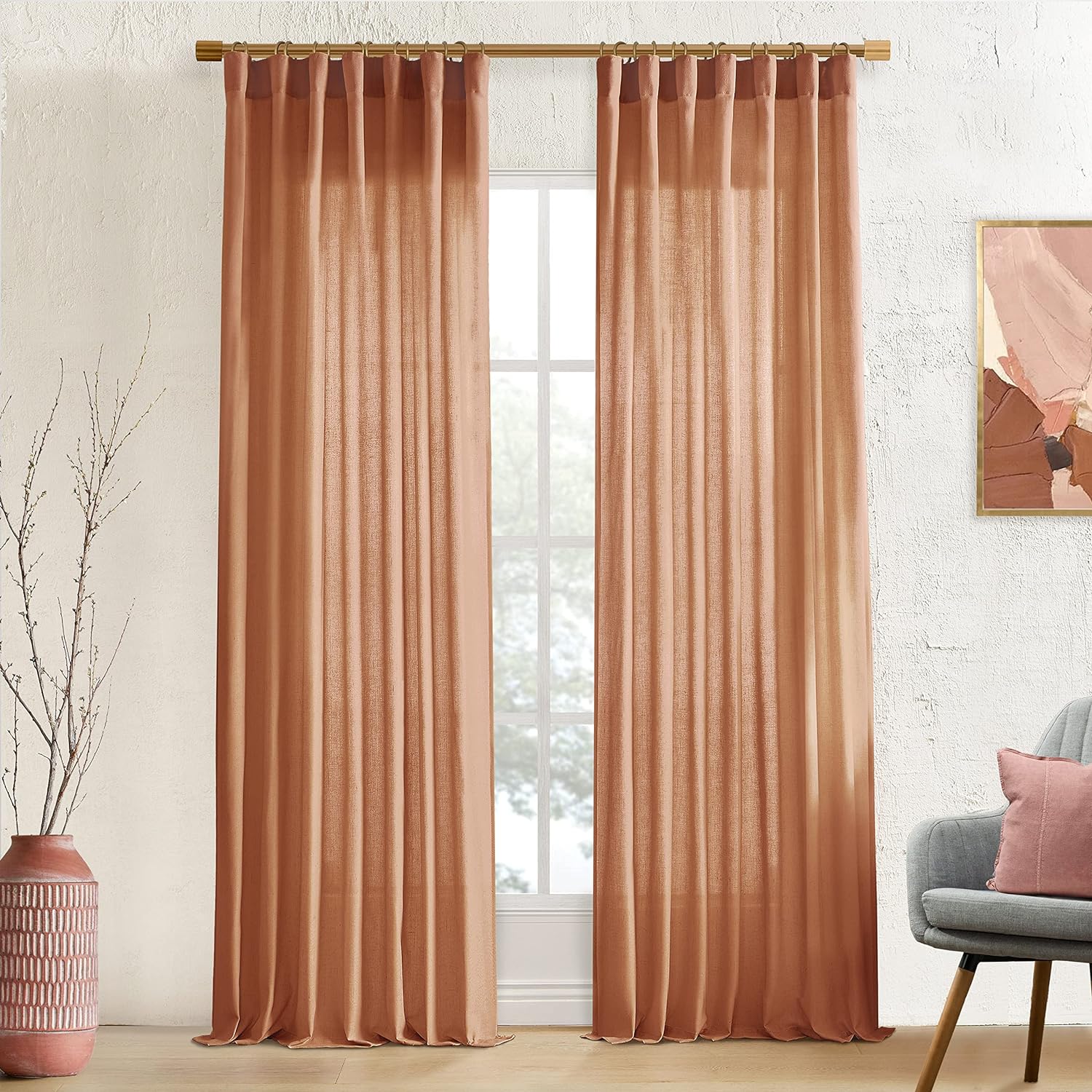 XTMYI Terracotta Sheer Curtain Panels for Modern Home Decor