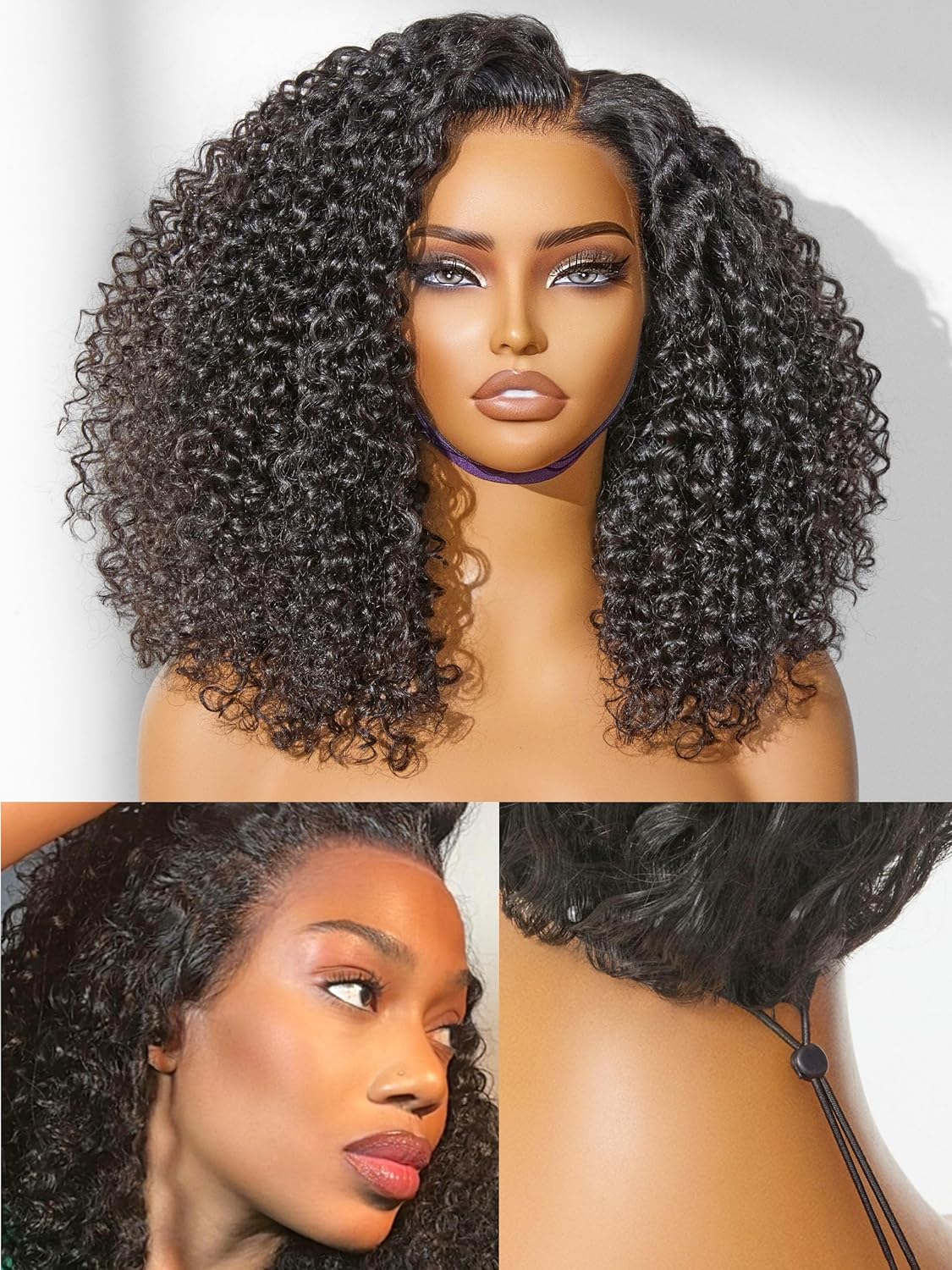LUVME HAIR 100% Real Human Hair Wig Deep Curly 18in Drawstring Cap