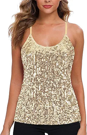 MANER Womens Sequin Tops for Sparkle Cami Party Wear