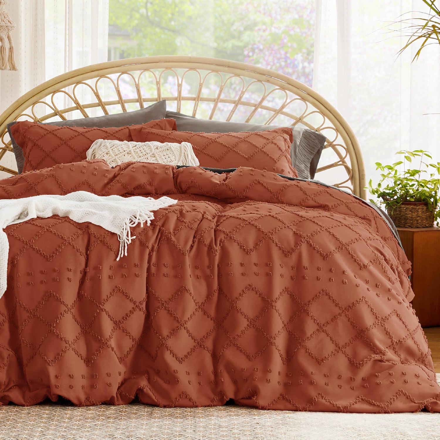 Boho Duvet Cover King Size - Terracotta Soft Bedding Set