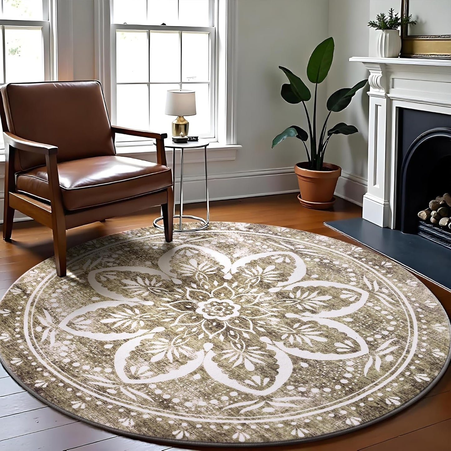 Carvapet Round Rugs Vintage Circle Rug - Soft and Washable Design