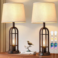 Farmhouse Industrial Table Lamps Set of 2 with USB Ports