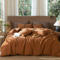 MooMee Wavy Striped Duvet Cover Set Queen - Breathable Washed Cotton