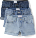 Girls' Denim Midi Shorts - Comfortable Adjustable 3-Pack