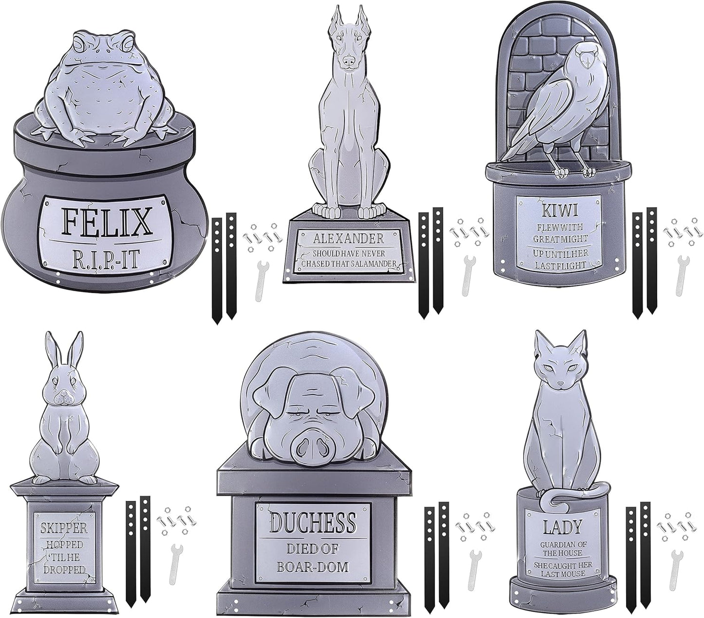 3-D Metal Halloween Pet Cemetery Tombstones Set of 6 for Decor