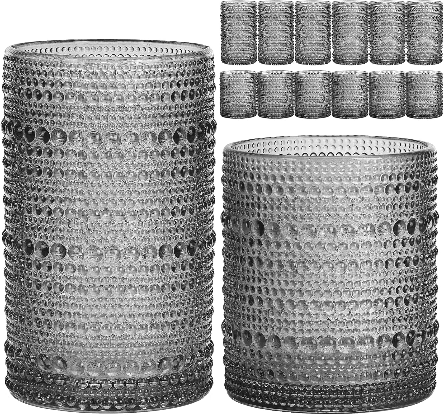 Hobnail Drinking Glasses Set of 12 for Stylish Beverage Enjoyment