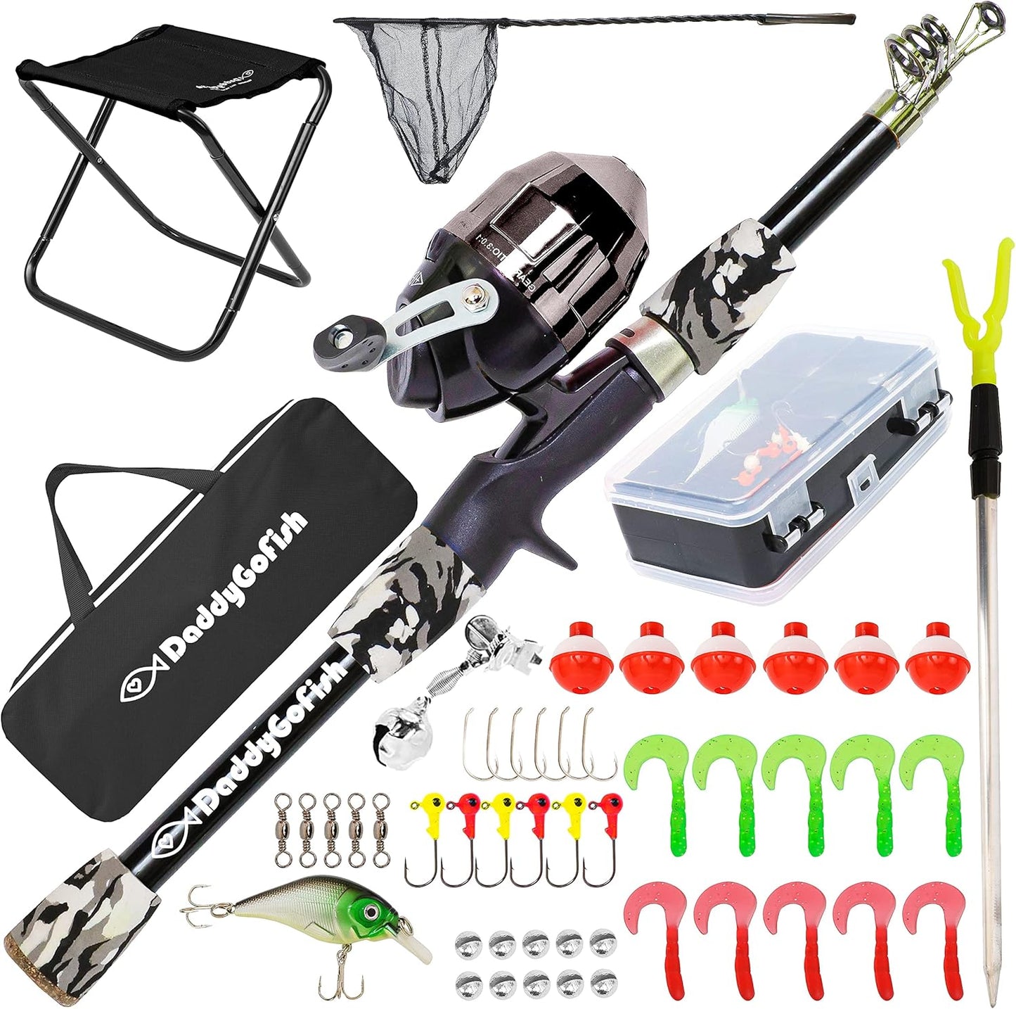 DaddyGoFish Kids Fishing Pole Combo - Perfect Starter Set