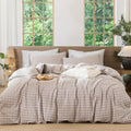 Gingham Duvet Cover Set 100% Washed Cotton - Breathable Comfort