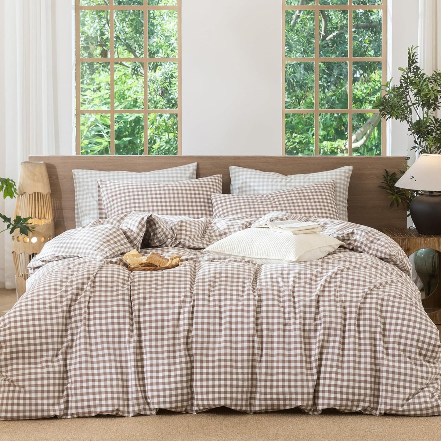 MooMee Gingham Duvet Cover Set for Cozy Modern Bedrooms