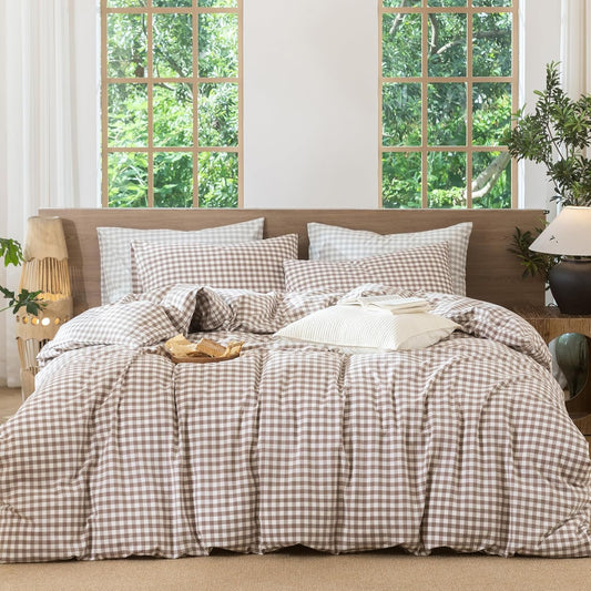 MooMee Gingham Duvet Cover Set for Cozy Modern Bedrooms