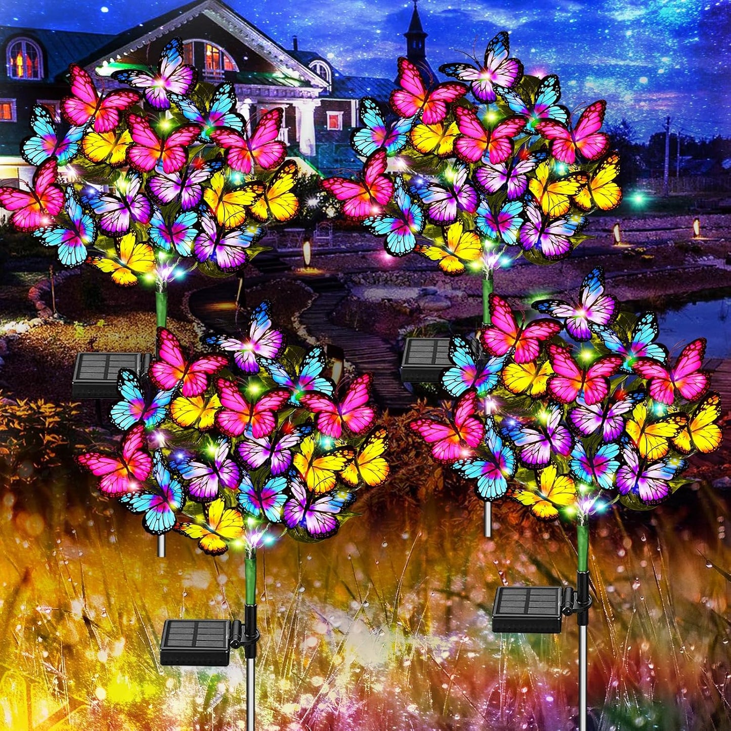 Solar Garden Lights with 144 LED Butterflies for Outdoor Decor