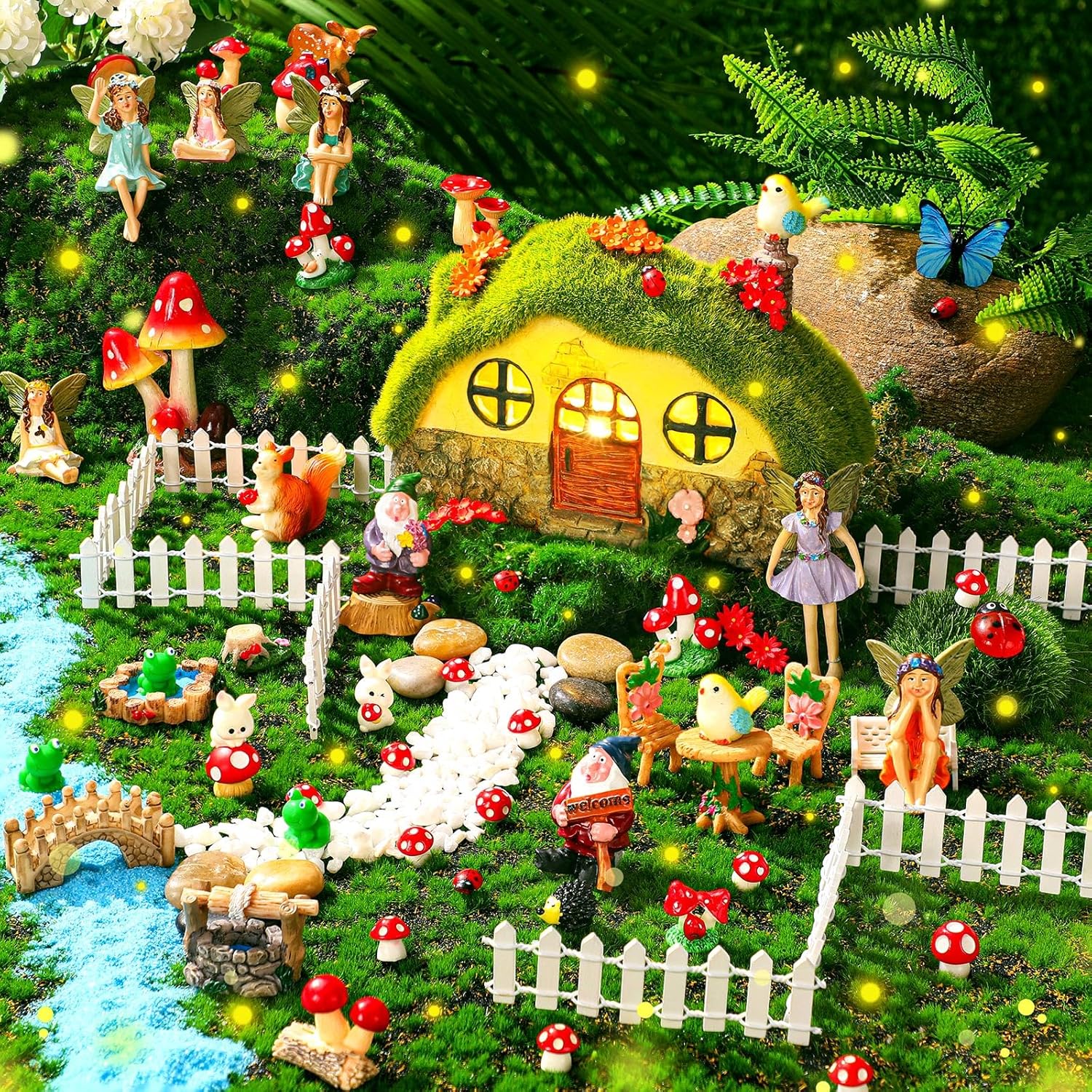Suzile 50 Pcs Solar Fairy House Garden Accessories for Outdoor