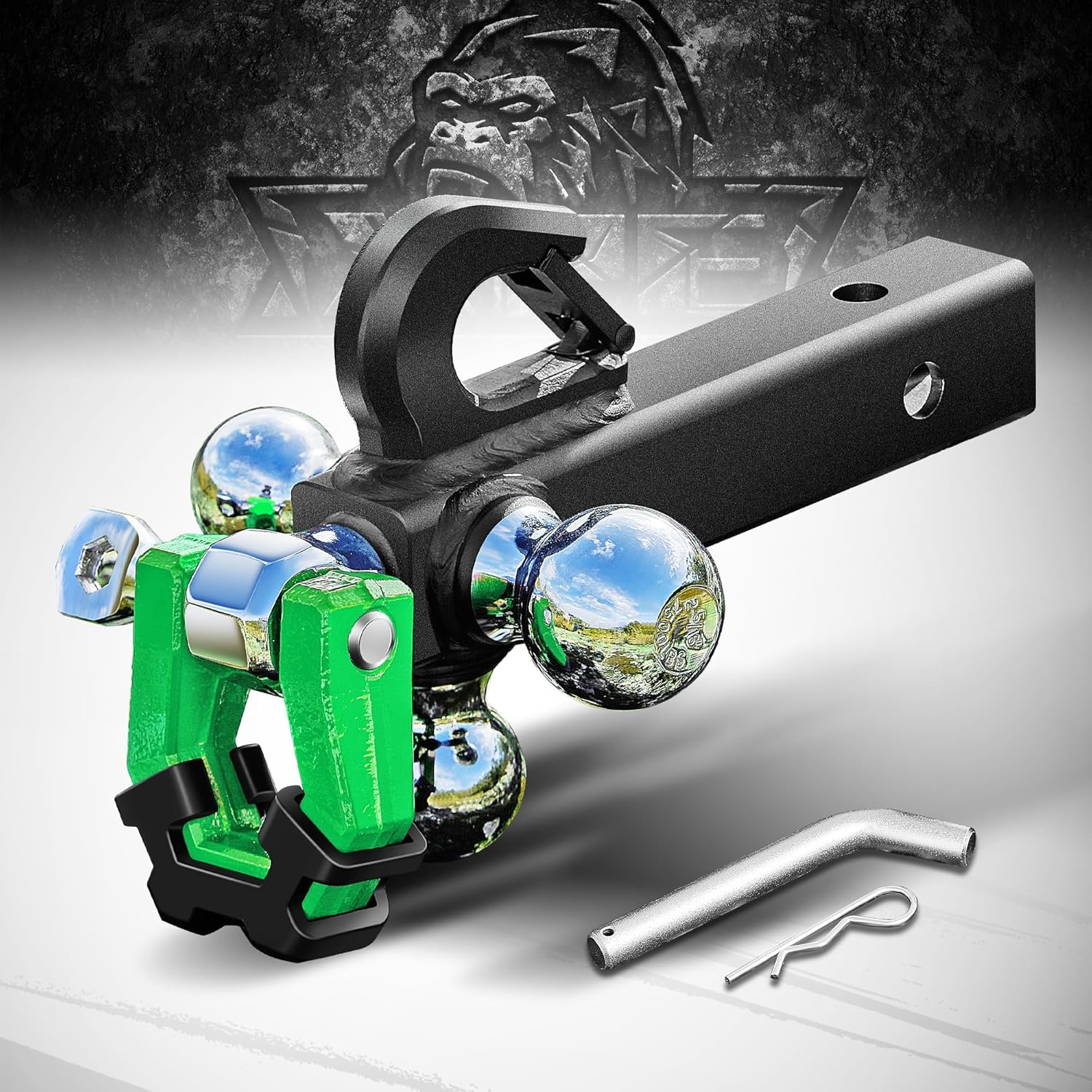5 in 1 Trailer Hitch Tri-Ball Mount with Hook & Shackle