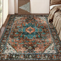 Boho Machine Washable Area Rug 4x6 - Low-Pile Vintage Non-Slip Rug