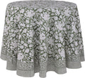Meraki Green 100% Cotton 90in Round Tablecloth - Handblock Floral