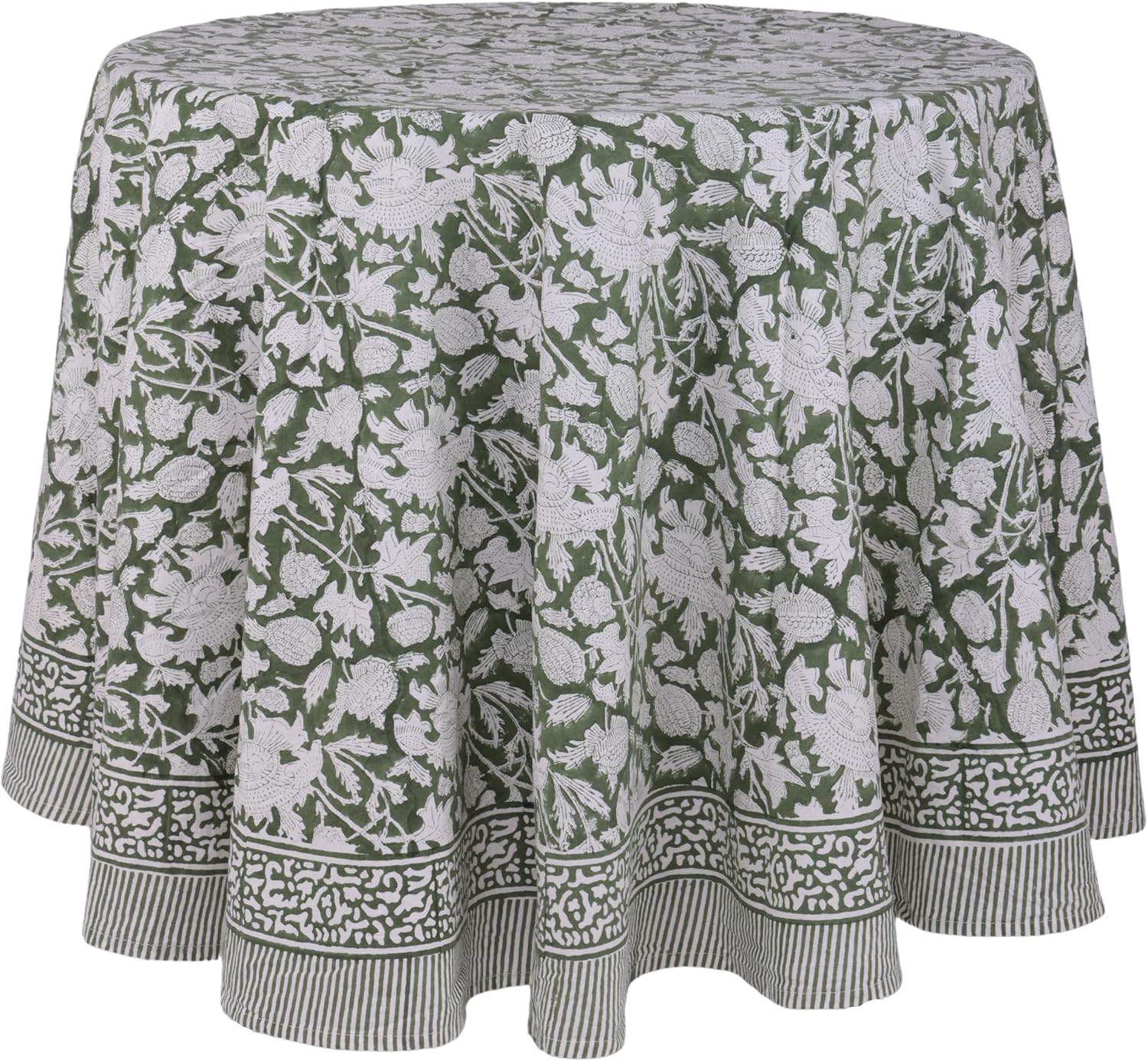 Meraki Green 100% Cotton Round Tablecloth for Elegant Dining