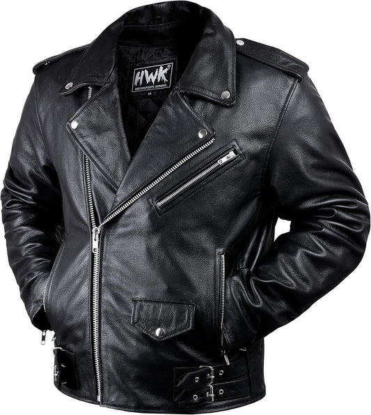 Genuine Black Leather Motorcycle Jacket for Men with Armor