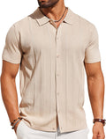 Mens Knit Crochet Button Down Shirt - Lightweight Summer Casual