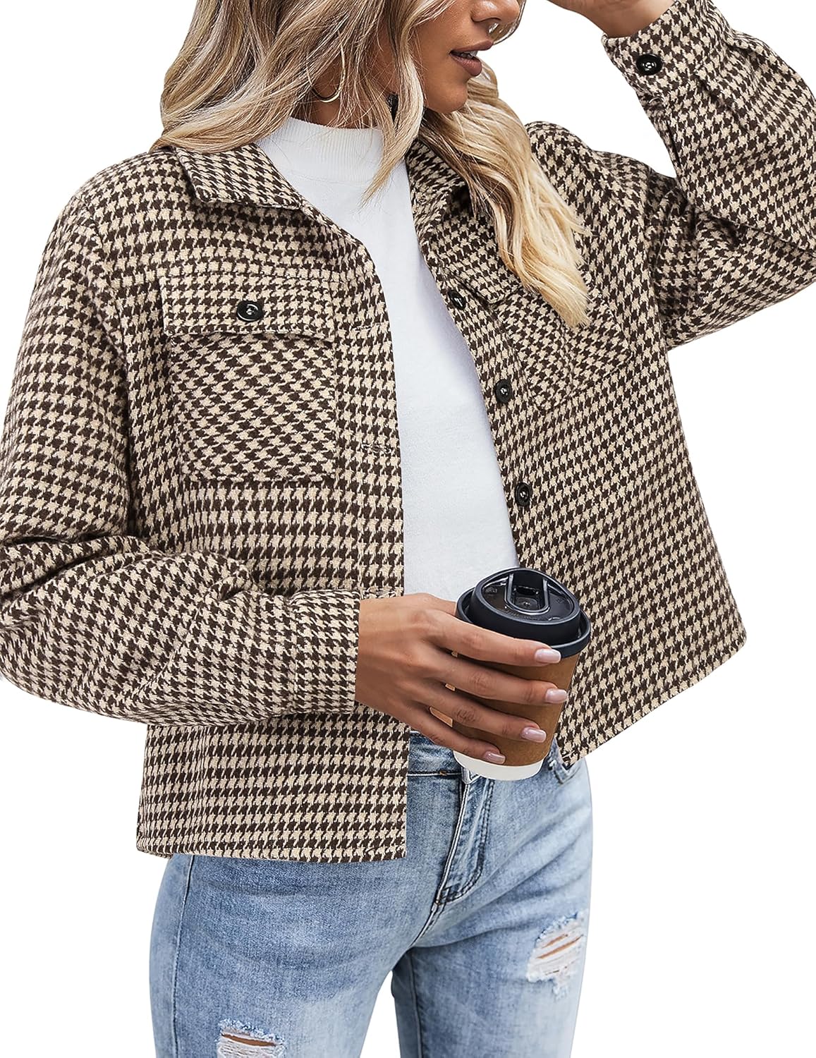 Cropped Flannel Shacket Jacket for Women - Fashionable Plaid Style