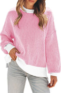 Womens Oversized Colorblock Striped Knit Sweater - Cozy Fall Staple