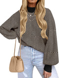 Turtleneck Long Sleeve Striped Ribbed Knit Sweater for Women - Cozy